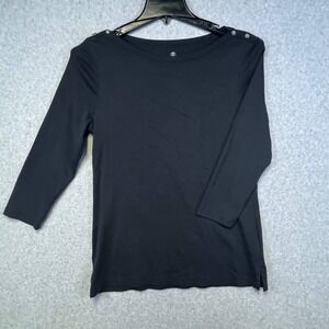 Lands End Top Women's Medium Black Cotton Scoop Neck Long Sleeve Pullover‎